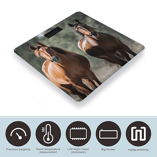 Animales Horses Digital Bathroom Scale for Body Weight with High Precision Digital Weighing Scale with BMI Clear LCD Display and Step-On Measures Weight Up to 180kg