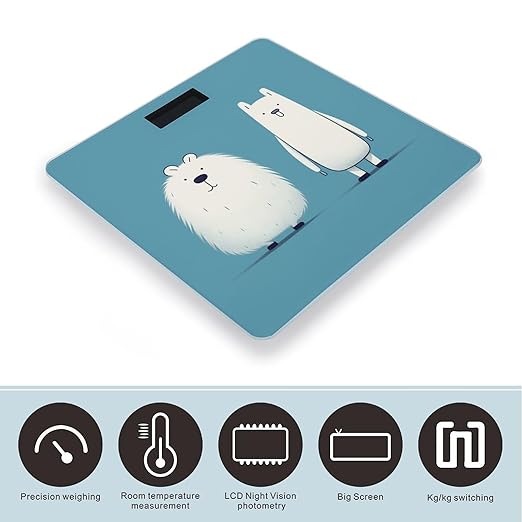 Two Cartoon Animals Scale for Body Weight Precision Bathroom Weighing Scales with Back Lit LCD Display Sturdy Tempered Glass Body Weight Scales Digital Bathroom Scale 400lb