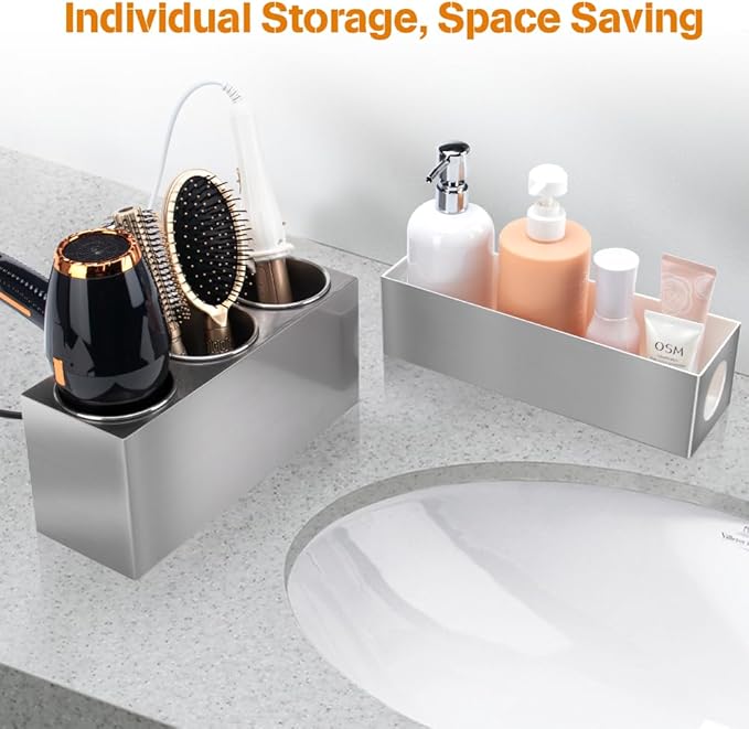 Hair Tool Organizer - Bathroom Vanity Organizers and Storage Hair Styling Accessories Hot Tools Organizer Hair Dryer Blow Dryer Curling Iron Flat Iron Hair Straightener Silver