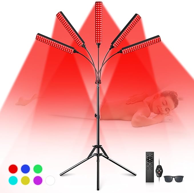 Red Light Therapy for Face Body 5 Heads Red Infrared Light Therapy Device 7Colors Full Body Red Light Therapy Devices 660nm and 850nm Near Infrared for FaceMuscleBodySkin