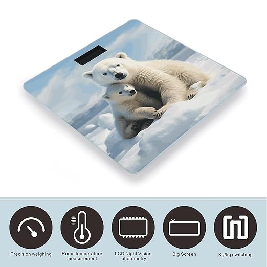 Cute Polar Bear Weight Scale Large Bathroom Scales Digital Weight with Bright LED Display Non Slip Automatic Weighing Scale Fashion Weighing Machine for Body