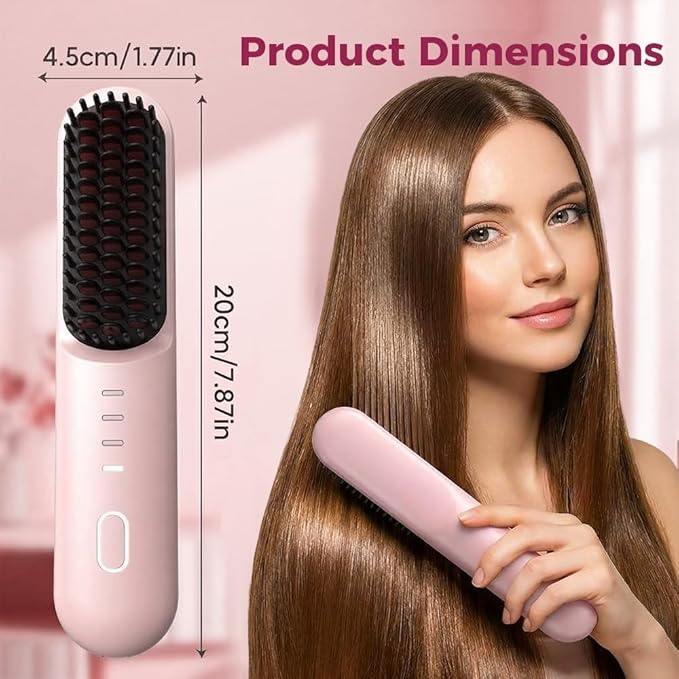2026 Upgraded Cordless Straightening Brush with 30s Fast Heat 4 Temperature Settings Ionic &amp Ceramic Care 2500mAh USB-C Rechargeable for Short Hair for Frizz-Free Styling (Beige)