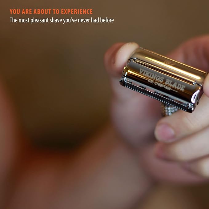 VIKINGS BLADE Double Edge Safety Razor for Men + 5 Swedish Steel Blades + Luxury Case. Smooth Reusable Eco-Friendly (The Chieftain)