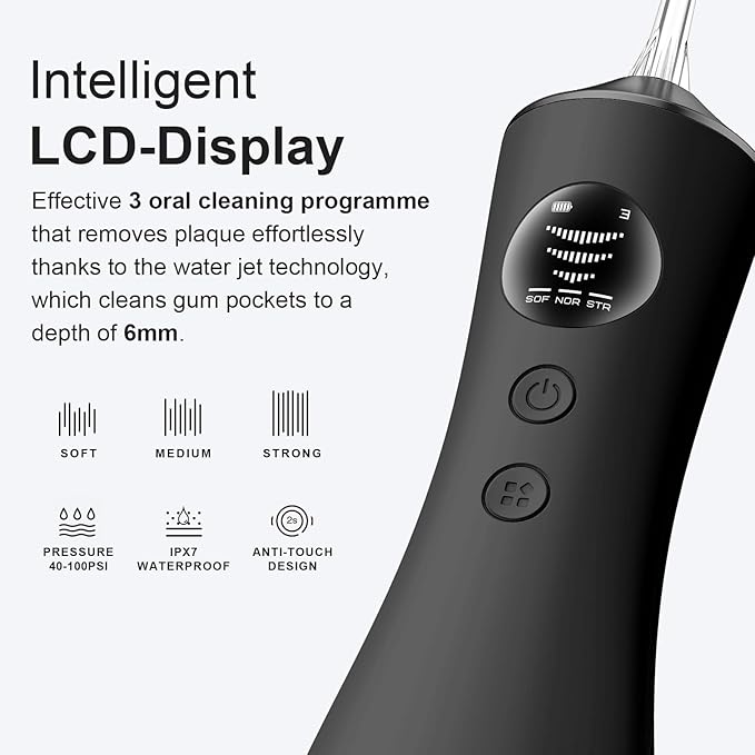 Water Dental Flosser for Teeth Portable Cordless Water Flosser with 300ML Rechargeable with Type-C IPX7 Waterproof Water Flossers for Adults with 3 Intensity Modes and 3 Flossing Tips