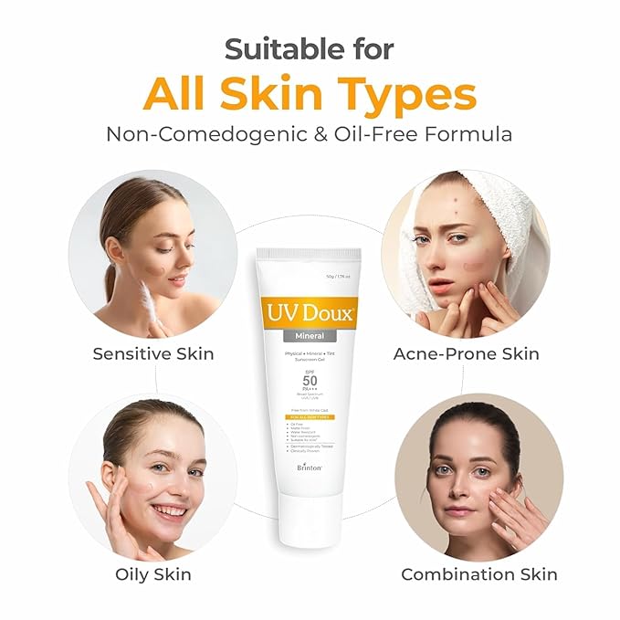 UV Doux Mineral Sunscreen SPF 50 PA+++ | Tinted Oil-Free Water Resistant No White Cast | Zinc &amp Iron Oxide | For Sensitive &amp Acne-Prone Skin Broad Spectrum 100% Mineral | Men Women 1.7oz P