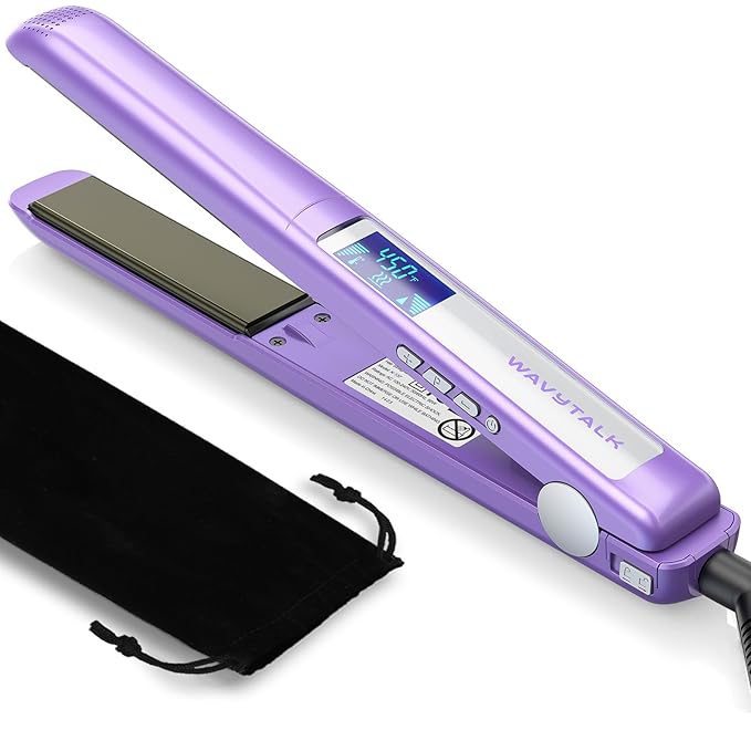 Wavytalk Pro Flat Iron Hair Straightener 100% Pure Titanium Flat Iron for Easy Glide Straightener and Curler for All Hairstyles Dual Voltage (Purple)