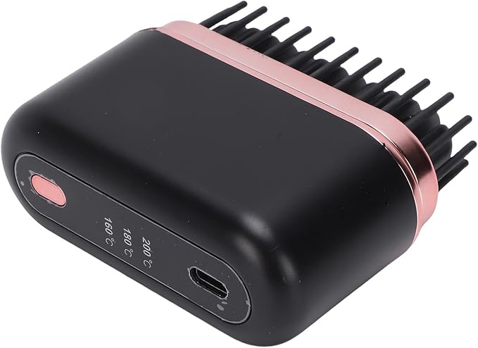 Ymiko Cordless Hair Straightener Brush Portable Mini Rechargeable Anti Scald Straightening Comb for All Hair Types Travel Styling Black ABS 25W 2000mAh