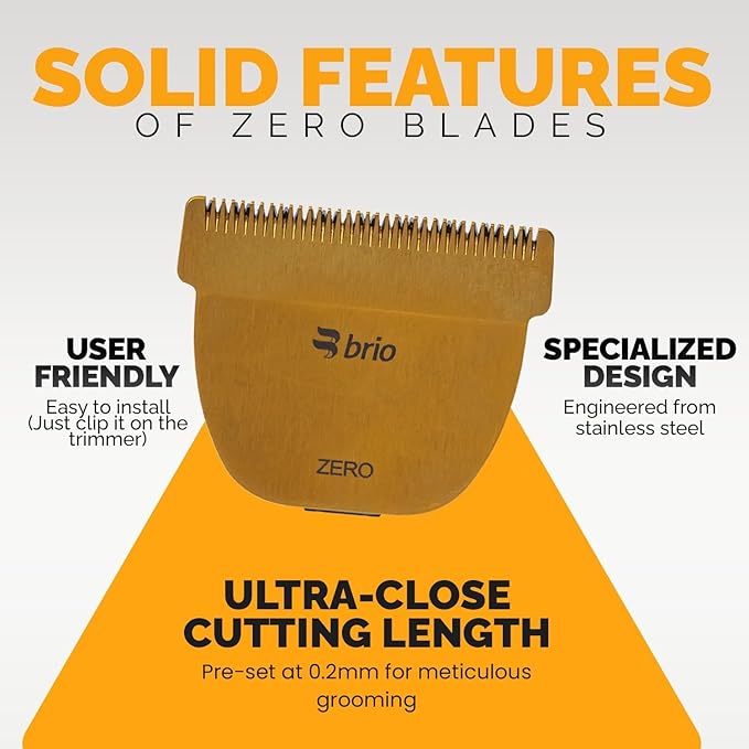 Brio Zero Blade Compatible Beardscape V2 &amp V1 Trimmers Cuts Extremely Close at 0.2mm Stainless Steel Blade Perfect for Super Close Cuts Creating Tight Lines and Cleaning up Mustaches (Gold)