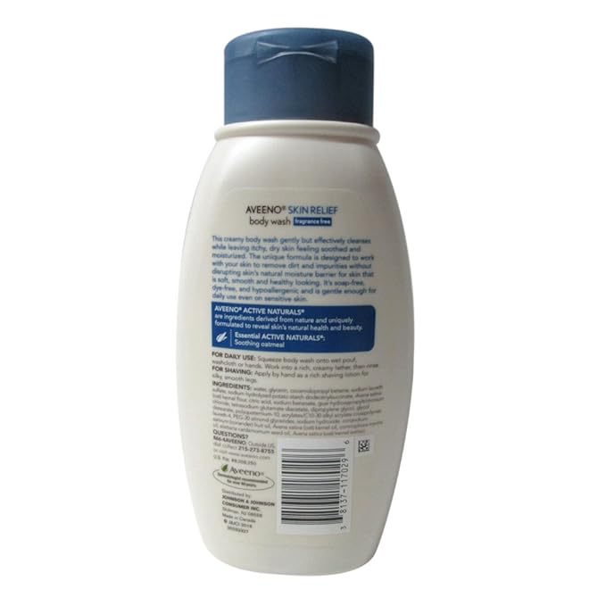 Aveeno Active Naturals Skin Relief Body Wash Fragrance Free 12 Ounce (Pack of 3)
