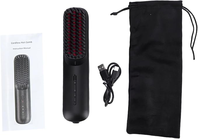 TARSHYRY Wireless Ionic Hair Straightener Comb Straightening Comb with Negative Ions for Hair Smoothing MCH Heating Technology 3 Temperature Settings 160 180 200 Rechargeable 6000mAh (Black)