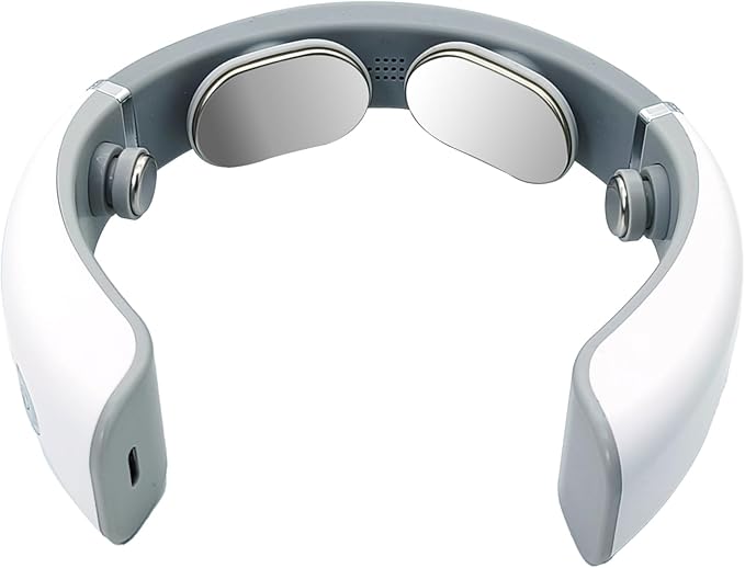 Electric Neck Massager Battery-Powered Portable Massage Tool for Neck Muscle Relaxation Personal Massager for Women and Men Lightweight Gray and White