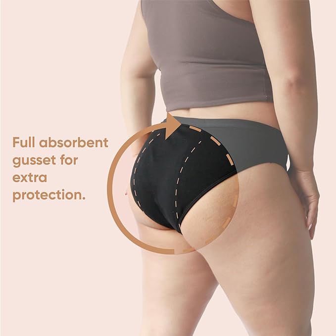 oi Organic Cotton Period Underwear | Bikini Style | Absorbs 3 Tampons | Full Gusset Leak Protection | No PFAS | 3 Pack