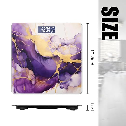 Digital Scale for Body Weight Highly Precision Bathroom Weight Scale 400 lbs with Backlit Display Personalized Scale for Home-Abstract Painting of Purple and Gold Colors