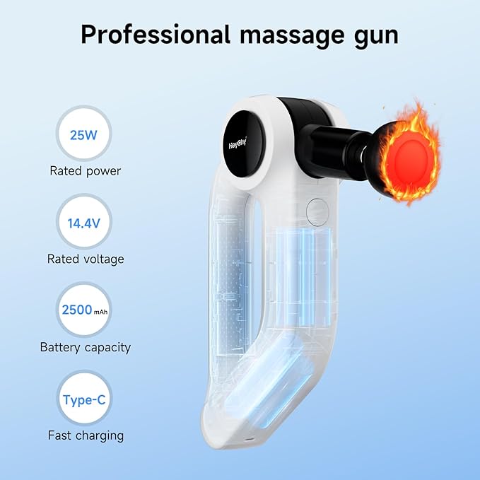 Massage Gun with Heat - Deep Tissue Percussion Massager for Pain Relief 12mm Amplitude 5 Speeds &amp 8 Attachments Ideal for Muscle Recovery Back Shoulder Leg - Gift for Athletes Men Women (Whi
