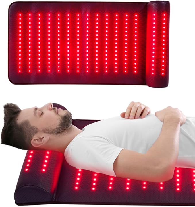 Infrared Red Light Therapy Red Light Therapy Mat with Neck Support 660nm&amp850nm NIR Deep Wavelength Blanket Pad for Back Belly Knee Shoulder HIPS Body Pain Relief
