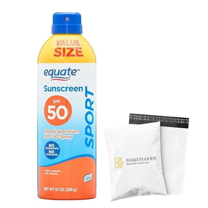Equate Sunscreen SPF 50- Value size Sport Broad Spectrum Spray 9.1 oz (pack of 1) Set By Basket Goods