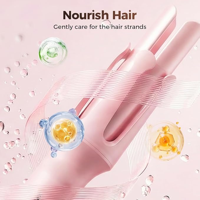 Automatic Hair Curler Auto Rotating Curling Iron with 3 Temp Settings Anti-Scald &amp Anti-Tangle Ceramic Barrel Fast Heating Portable Hair Waver for Travel (Pink)
