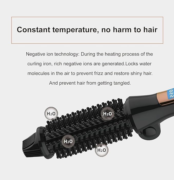 Temperature Control Mini Collaspe Hair Curler Tangle-Free Curling Iron Brush and Volumizer Dual Voltage Travel-Friendly Tourmaline Ceramic Ionic Hot Brush Styling Wand (New Black)