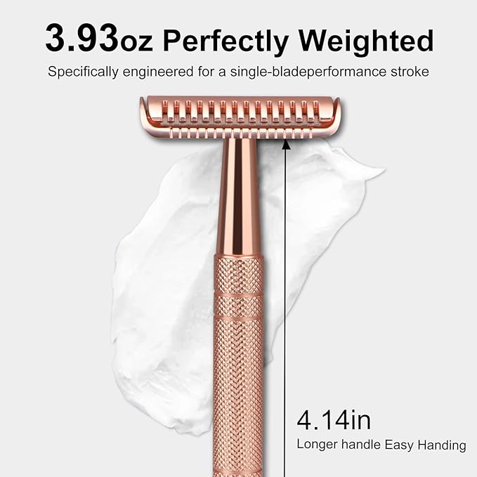 Rose Gold Stainless Steel Safety Razor with Razor Blade Disposal Container
