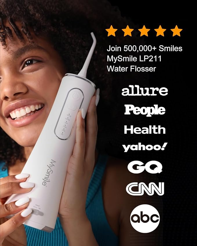 MySmile LP211 Water Flosser Cordless for Teeth 5 Modes Portable Oral Irrigator 260ML Water Dental Picks for Sensitive Teeth Cleaning IPX7 Travel Rechargeable Water Flossing &amp2 Teeth Wipes