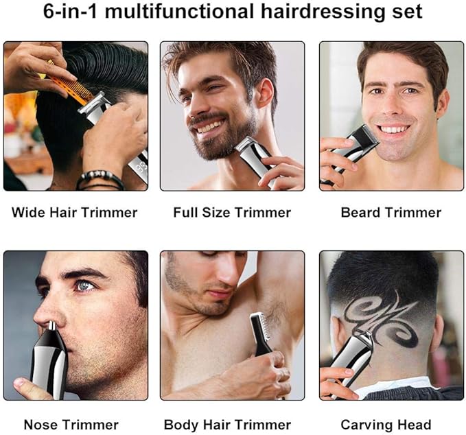 Professional Hair Clippers for Men 6 in 1 Hair Clipper Full Body Hair Trimmer Razor Shaver Nose Trimmer Beard Trimmer kit