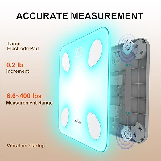 Scale for Body Weight Digital Weight Scale with Color-Changing Most Accurate to 0.2lb Bluetooth Bathroom Scale with Bmi Body Fat Muscle Mass 18 Body Composition Analyzer Sync App 400 lbs-White