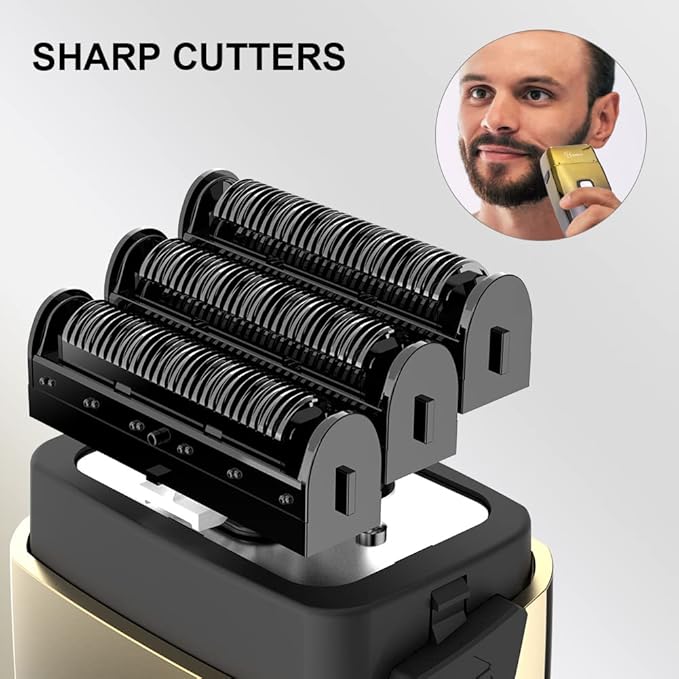 Hatteker Foil Head Shaver Triple Blades Electric Shaver Razor for Men Close Bald Head Barber Trimmer Waterproof Wet &amp Dry Cordless Gold