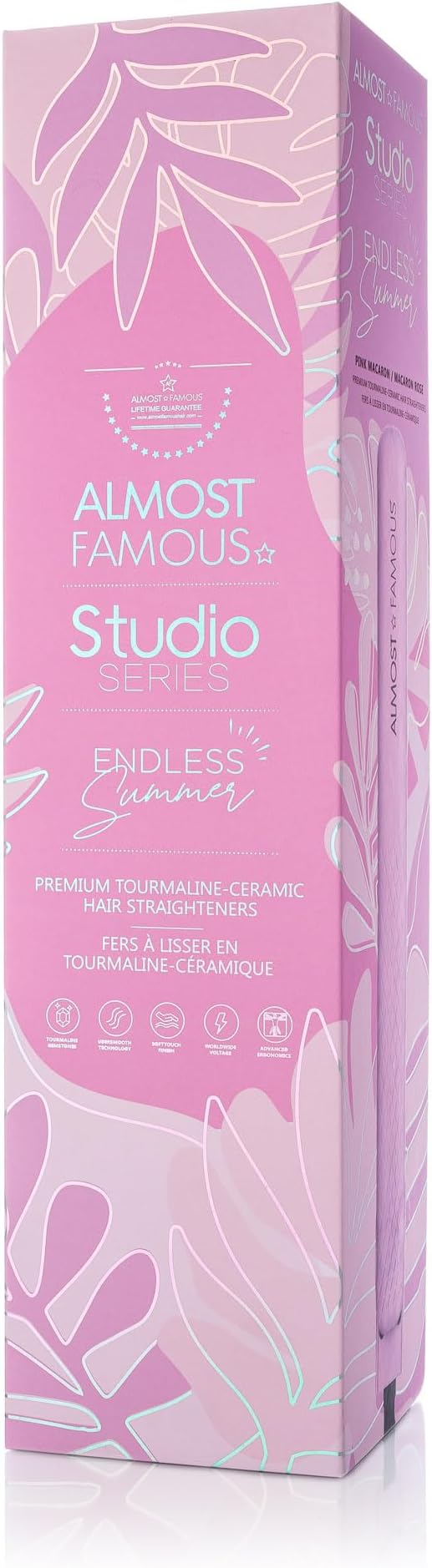 Almost Famous Hair Straightener with Ceramic Plates Adjustable Heat Setting Professional Beauty Tool for All Hair Type - Pink