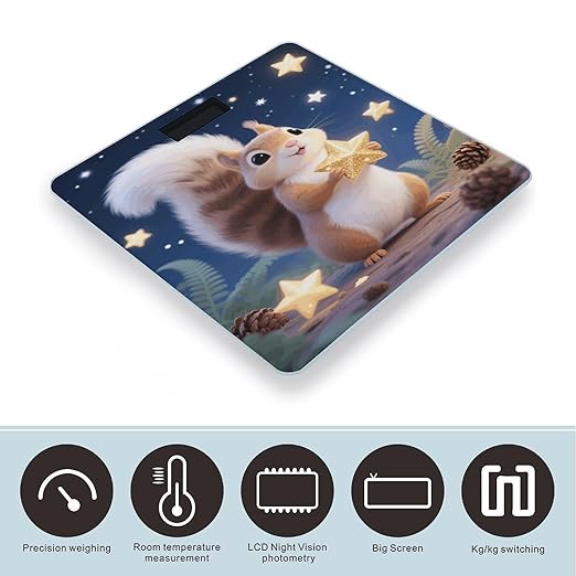Cute Squirrel Star Weight Scale Cute Bathroom Scale for Body Highly Accurate Digital Weighing Machine for People Compact LCD Display Scales with Sturdy Toughened Glass Scales
