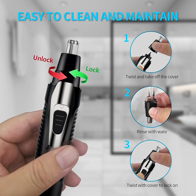 Nose Hair Trimmer Rechargeable Ear and Nose Hair Trimmer for Men Women Professional Painless Trimmer Clipper for Eyebrow Facial Ear Sideburns Washable Dual Edged Blade for Easy Cleansing Black