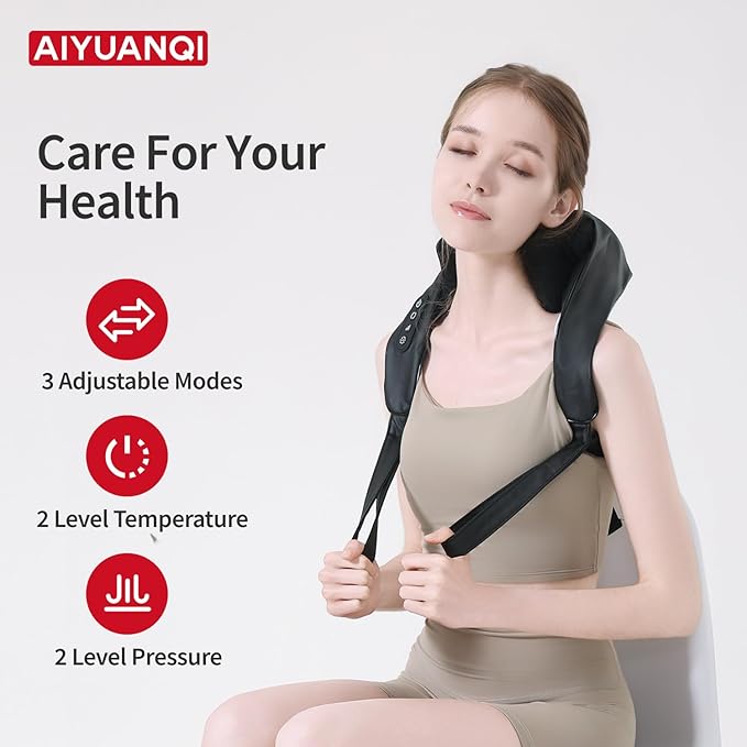 Cordless Neck Massager with Heat Rechargeable Shiatsu Back Massager for Pain Relief/Muscle Relax 4D Deep Tissue Kneading 3 Mode/2 Heat Auot Off Electric Massager