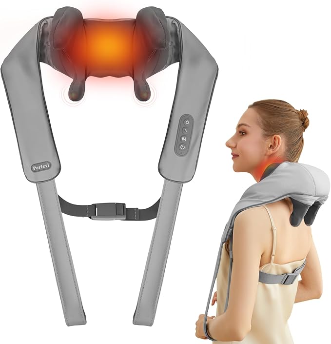 Neck and Shoulder Massager with Heat Cordless Shiatsu Shoulder Massager for Pain Relief Deep Tissue Rechargeable 6D Kneading Massage for Neck and Shoulde Pain Gifts for Mom&ampDad (Grey)