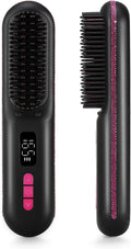 Hair Straightener Brush Portable Cordless Mini Straightening Brush for Travel Negative Ion Hot Comb Hair Straightener with 9 Temps for Women Anti-Scald Ceramic Fast Charge