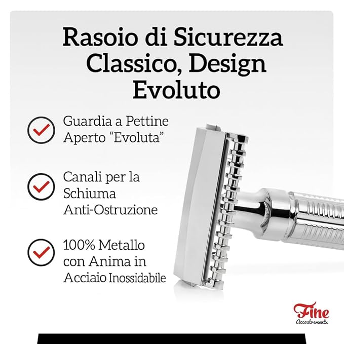 Mr. Fine Premium Double Edge Safety Razor for Wet Shaving Single Blade Razor Close Shave Open-Comb Guard 100% Metal w/Stainless Steel Core 5 Feather Blades