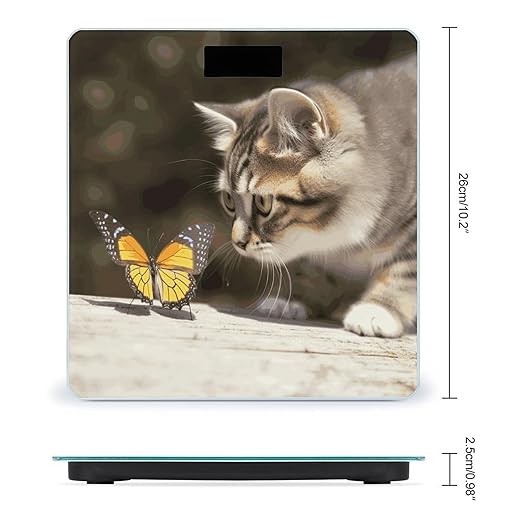 Cat and Butterfly Bathroom Scale for Body Weight Bathroom Weighing Scale with Backlit LCD Display Highly Accurate Measures Weight Up to 180kg