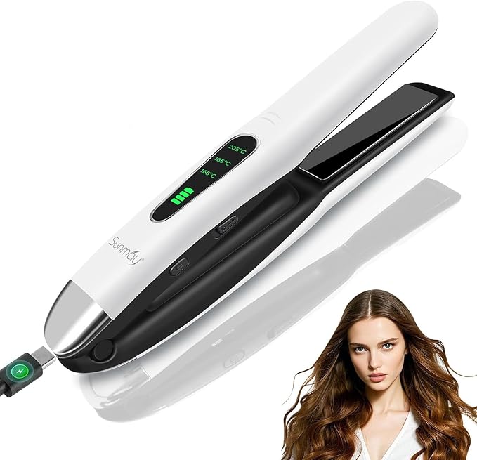 SUNMAY Cordless Hair Straightener Portable Mini Flat Iron Hair Straightener for Travel 20s Fast Heating 5000mAh USB-C Rechargeable Dual Voltage Hair Straighteners and Curlers 2 in 1 for Women