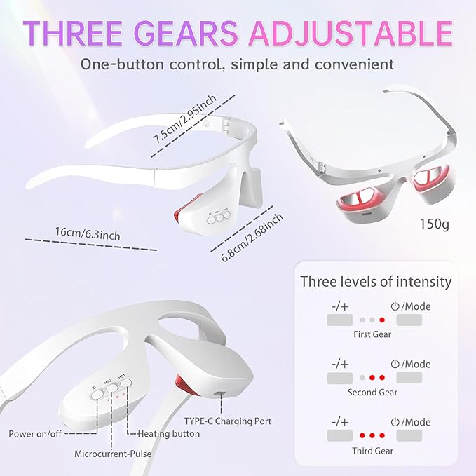 Under Eye Red Light Therapy Glasses Reducing Dark CirclesLight Therapy and HeatLight Therapy and Heat for Eye Fatigue(White &amp 3 Modes)