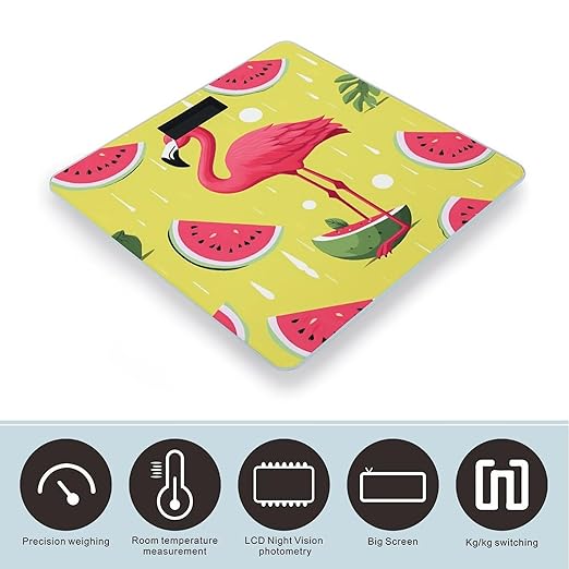 Pink Flamingo and Watermelon Scale for Body Weight Highly Accurate Digital Bathroom Body Scale Digital Bathroom Scales for People Anti-Slip Large LCD Display Smart Scales