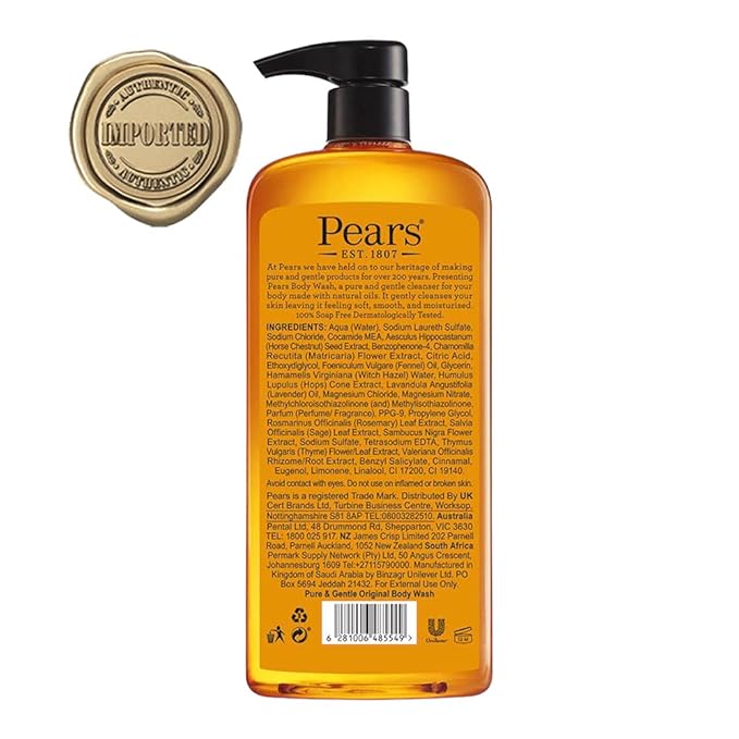 PEARS Pure &amp Gentle Gel Doccia 750ml | Originale | Realizzato con Oli Naturali e Senza Sapone | Idratazione Nutriente ed Estratti Naturali