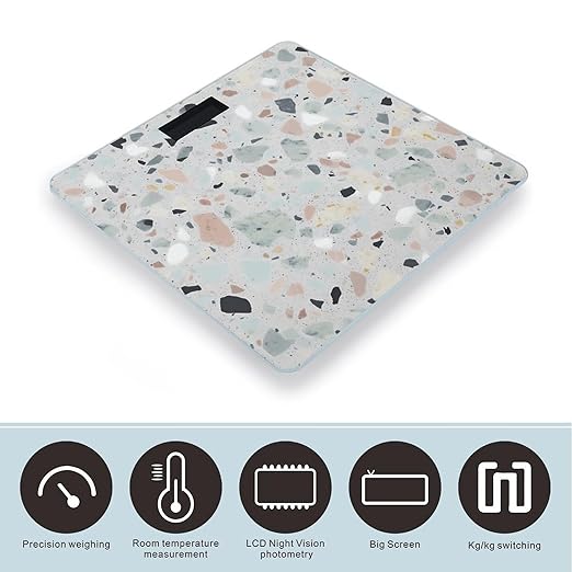 Terrazzo Marble Pastel Weight Scale for Body Weight Digital Bathroom Scale High Capacity Accurate Digital Weighing Scales and Easy-to-Read on Backlit LCD Display Scales
