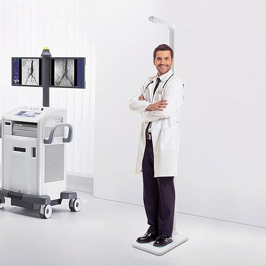 Voice Announcer Height and Weight Scale Professional Digital Height Weight and BMI Scale Platform with High-Precision Sensors Support 23.6-76.8in Height 11-485lbs Height