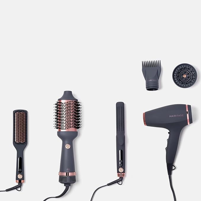 Hairitage Ionic Hair Blow Dryer &amp Diffuser + Concentrator Attachments for All Hair Types 1875 Watts 3 Heat Settings &amp Cool Shot Locks-in Style Best Lightweight Diffuser for Smooth Blowouts