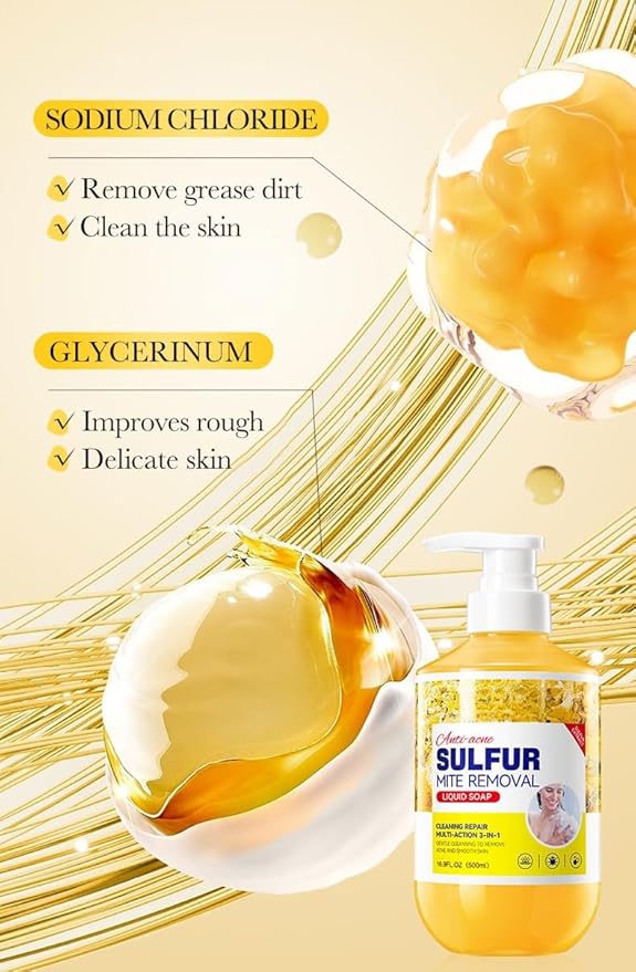 Shower Gel And Refreshing Soothes Deep Clean Gentle Daily Body Clean Sulfur Soap Liquid Shower Gel Full Body Care For Men And Women (16.9Fl.Oz/500Ml) (Body Wash*2)