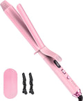 FARERY Long Barrel Curling Iron 1 1/4 inch 1.25 Inch Curling Iron for Thin Hair Infused Argan Oil &amp Keratin 11 Adjustable Temp Include Clips &amp Silicone Pad Pink
