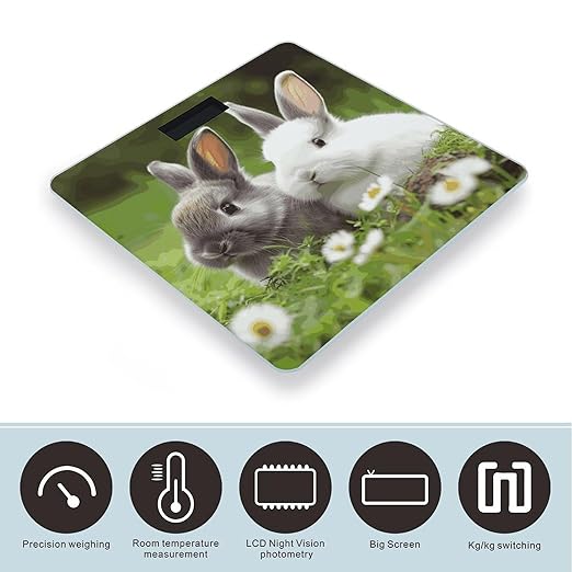 Two Little Cute Rabbits Scale with LCD Easy-to-Read Anti-Slip Weight Digital Bathroom Scale Precision Weighing Scales Sturdy Tempered Glass Body Weight Scales for Daily Use