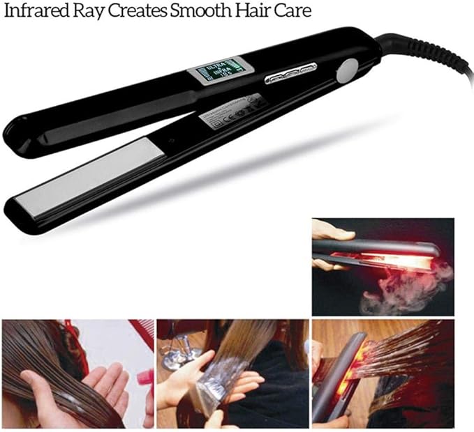 Professional Infrared Hair Straightener and Styling Iron with Flat Plates Hair Care Cold Iron for Repair Damaged Hair LCD Display (Black)