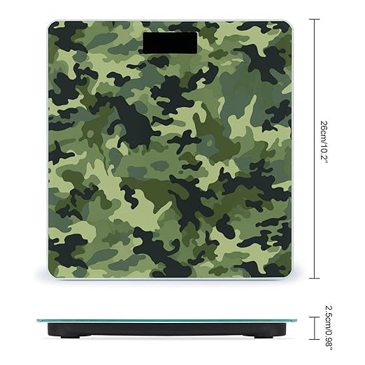 Camo Green Scale for Body Weight Safe Rounded Corners Tempered Glass Digital Bathroom Scale LED Display 400lb Capacity Weight Scales with High Precision Sensors
