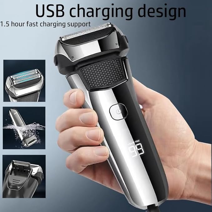 Men's Shaver Washable Wet &amp Dry Electric Shaver for Men Face Beard Electric Razor Rechargeable Head Bald 3-Blade Shaving Machine