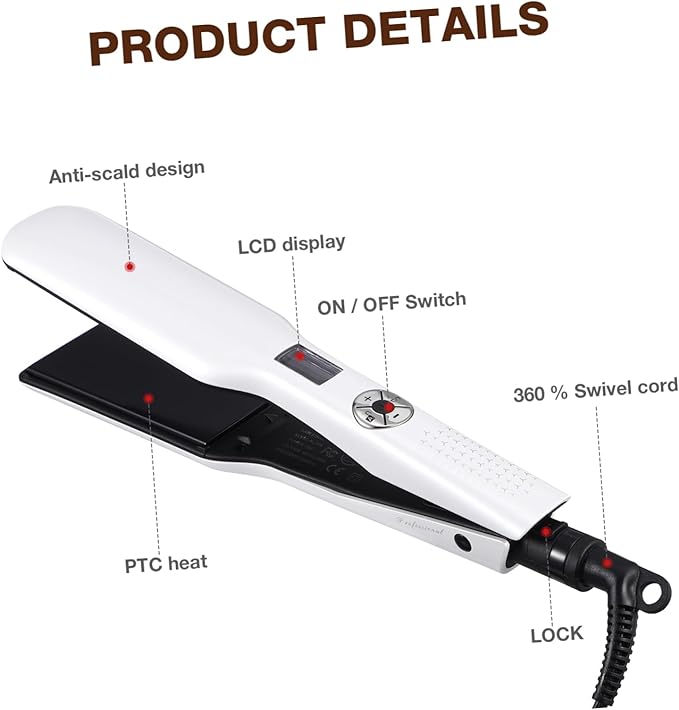 Hair Straightener Hair Curler Flat Iron for Women Girls Us Plug PTC Heating Ceramic Coated Plates Even Heating