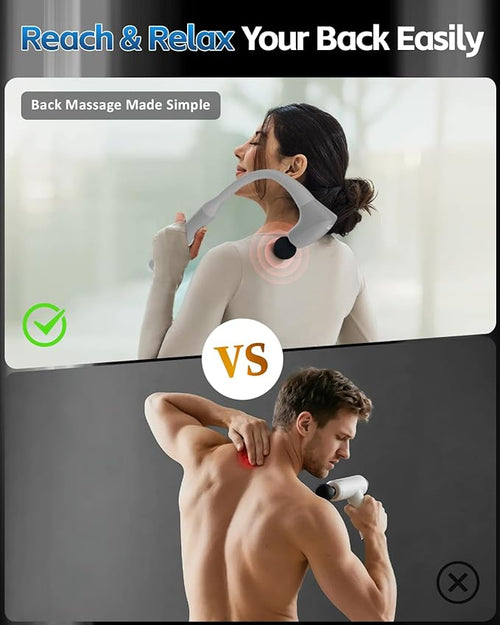 2-in-1 Detachable Percussion Massage Gun with Extension Handle Back Massager for Pain Relief Deep Tissue Muscle Massager for Arm Shoulder Lower Back Thigh Waist Grey